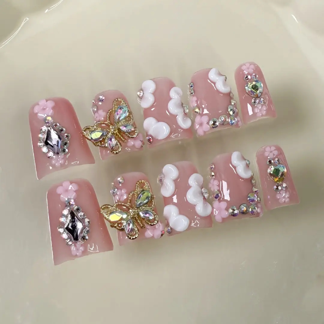 Embroidery Embellishments - 10 ชิ้น โมเดลสไตล์หรูหรา ระดับไฮเอนด์ ลายผีเสื้อสามมิติสีทองวาดด้วยมือ ดอกไม้
