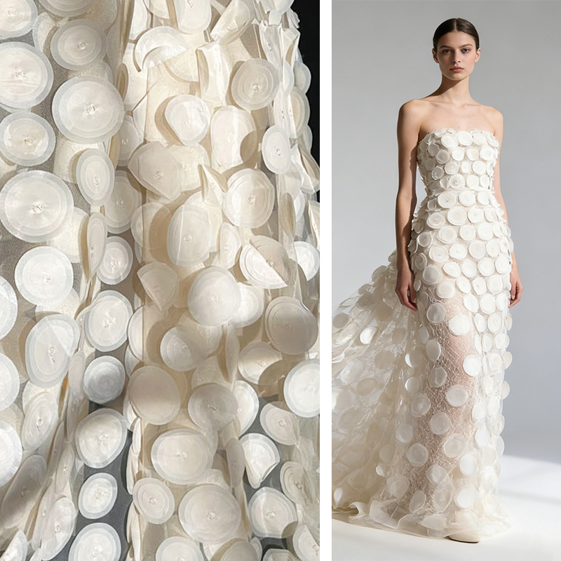Crystal Mesh Fabric - ผ้าตาข่ายโปร่งแสงแบบวงกลมหลายชั้น 3 มิติ สำหรับงาน DIY ชุดแต่งงาน