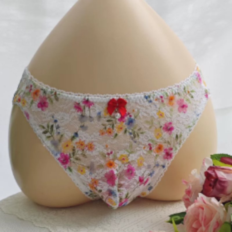Embroidery Embellishments - กางเกงในลูกไม้ผู้ชายแบบซีทรู เอวต่ำ ปักลาย สำหรับการแสดงสด งานปาร์ตี้ส่วนตัว ดีเจ