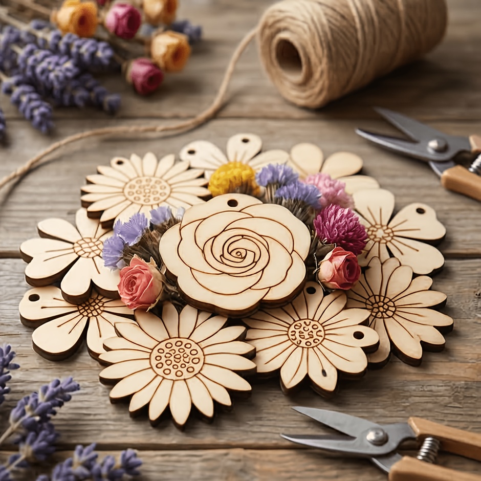 Easter Craft Embellishment Set - ชุด 50 ชิ้น/เซ็ต แผ่นไม้ดอกไม้หลากสีขนาด 35 มม.