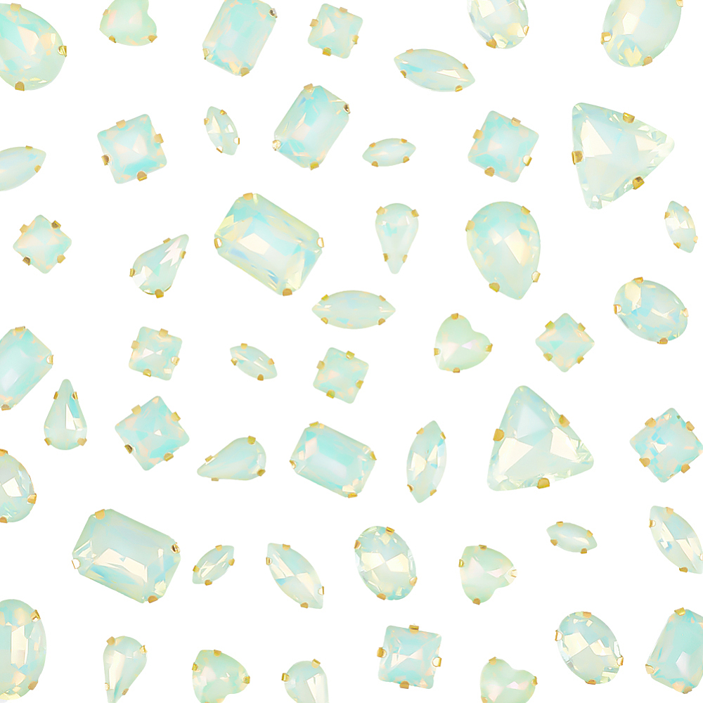 Sew On Rhinestone - 50 ชิ้น คริสตัลเย็บติดหลากหลายรูปทรง คริสตัลแก้วแบบมีกรอบ คริสตัลแบนใส พร้อมรูสำหรับงานฝีมือเย็บปัก