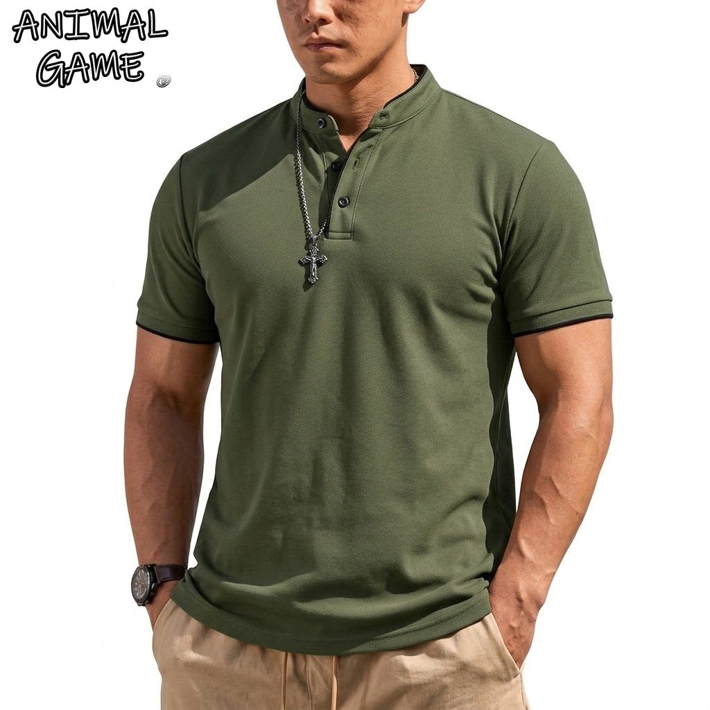 Embellish Knit - เสื้อเชิ้ตแขนสั้นทรงเฮนลีย์สำหรับผู้ชาย เสื้อโปโลติดกระดุม คอปกคลาสสิก เสื้อยืดสำหรับผู้ชาย เสื้อยืดเดินป่าระบายอากาศได้ดี เสื้อยืดออกกำลังกาย