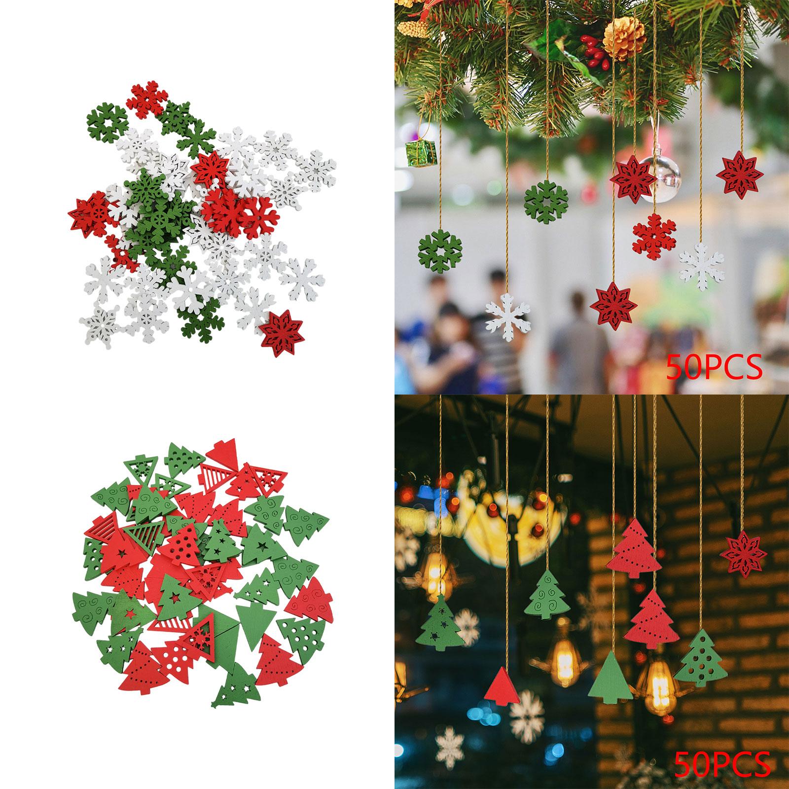 Christmas Craft Embellishment - ของตกแต่งคริสต์มาสไม้ 50 ชิ้น ของประดับตกแต่งต้นคริสต์มาส งานฝีมือแขวนประดับสำหรับเทศกาลฤดูหนาว