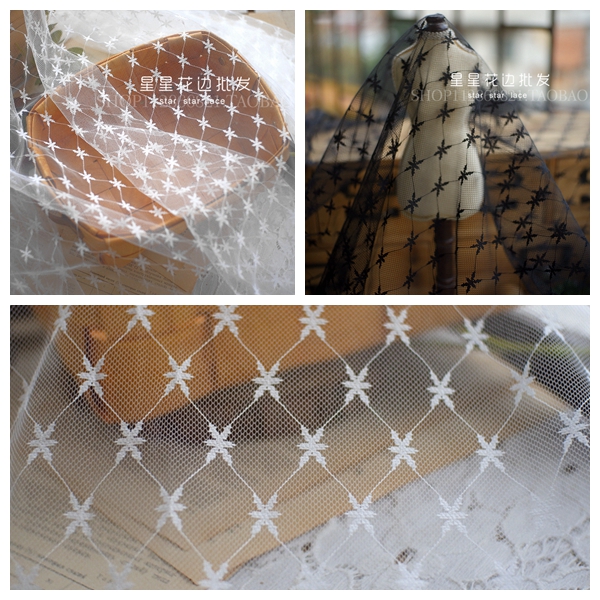กว้าง150ซม.สีขาวสีดำ Jacquard  - Crystal Mesh Fabric บทวิจารณ์และราคา